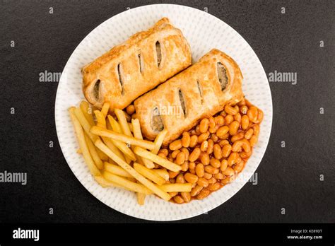 Sausage roll with beans and chips hi-res stock photography and images ...