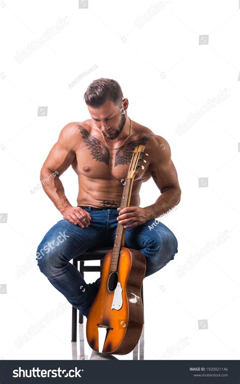 Portrait Muscular Man Tattoo Playing Guitar Stock Photo 1920921146 ...