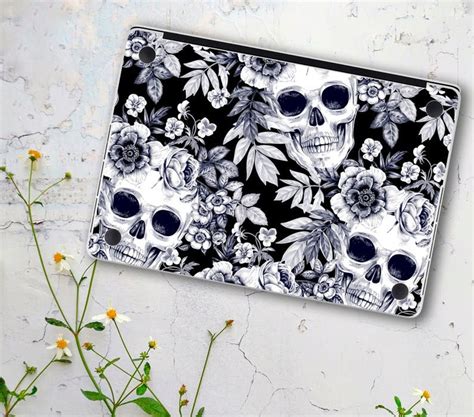 Skull Laptop Skin Sticker Floral Notebook Vinyl Decal Dell Hp - Etsy