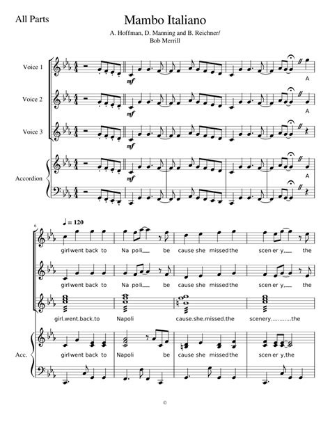 Mambo Italiano Sheet music for Accordion, Vocals (Piano Quintet ...