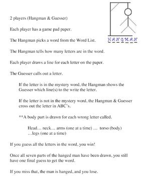 HANGMAN GAME & RULES by Deb Kirby | Teachers Pay Teachers