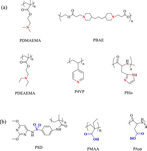 Examples of pH-responsive protonation/deprotonation polymers. a ...