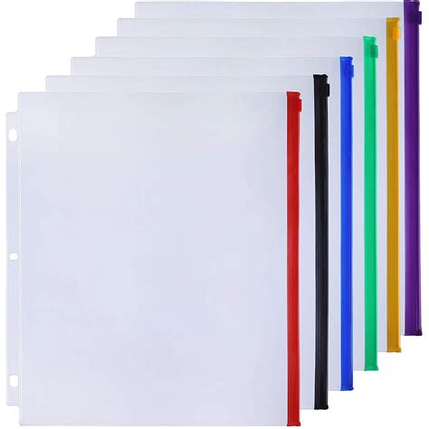 Antner 6 Pack Zippered Binder Pockets Letter Size 3 Holes | Free ...