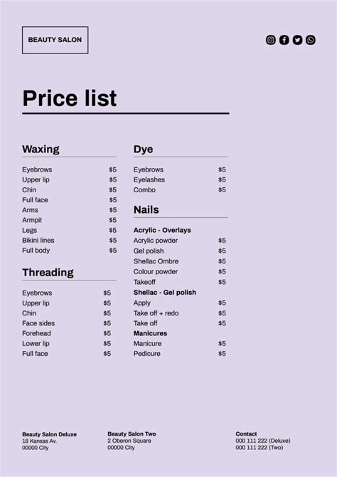 Free Purple Beauty Salon Price List template to design