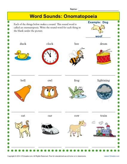 Word Sounds: Onomatopoeia | 2nd Grade Worksheets