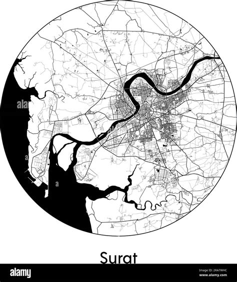 City Map Surat India Asia vector illustration black white Stock Vector ...