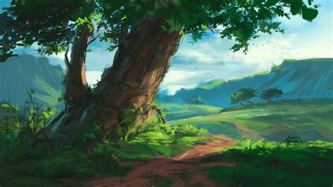 ArtStation - tree landscape painting