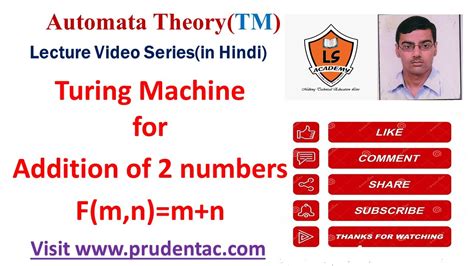 Turing Machine for the addition of two numbers f(m,n)=m+n - YouTube