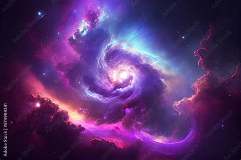 Nebula Galaxy Background With Purple Blue Outer Space. Cosmos Clouds ...