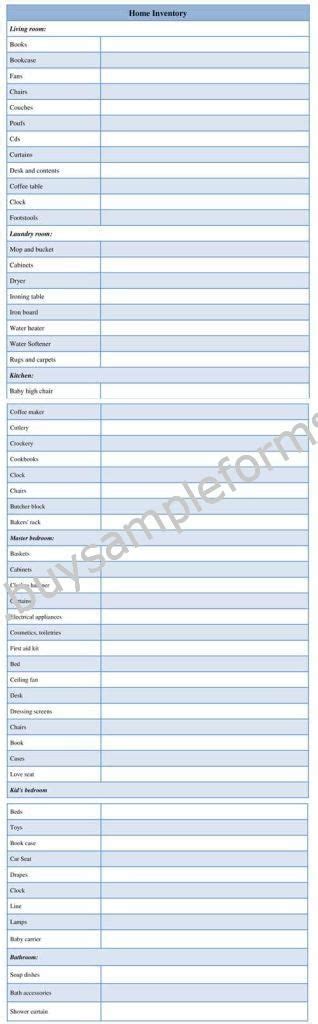 Printable Home Inventory Form Template For Word Doc | Home inventory ...