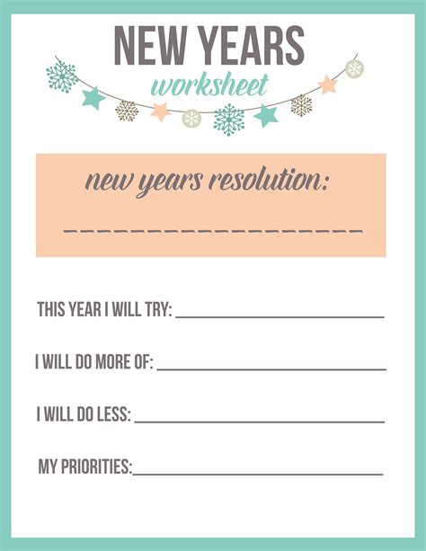 New Year's Resolution Worksheet Printables Pdf