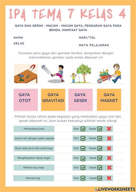 Lkpd tema 7 subtema 1 materi gaya kls 4 sd (shalsa mahani) worksheet