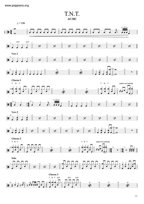 AC/DC-TNT Drum Tab pdf, - Free Score Download ★