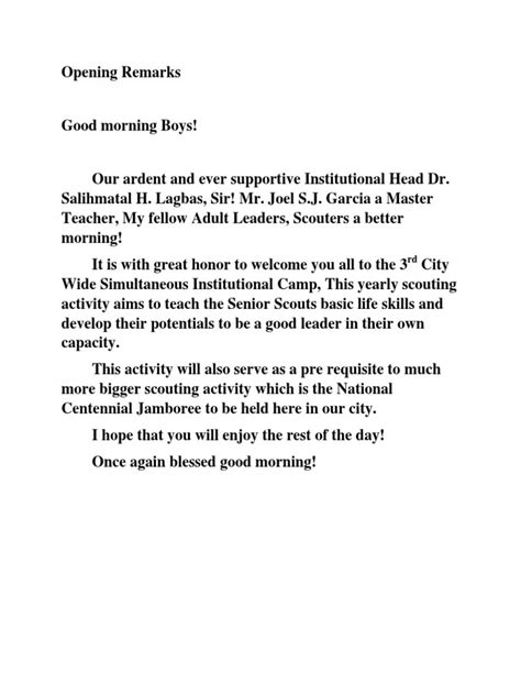 Sample Opening Remarks For Teachers Meeting – Coverletterpedia