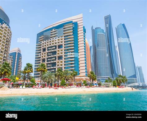 Abu Dhabi, UAE - April 1. 2019. The Beach and Khalidiya Palace Rayhaan ...