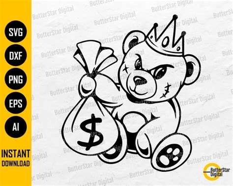 Teddy Bear King Money Bag SVG Scar Face Bandage Rich Savage - Etsy Canada