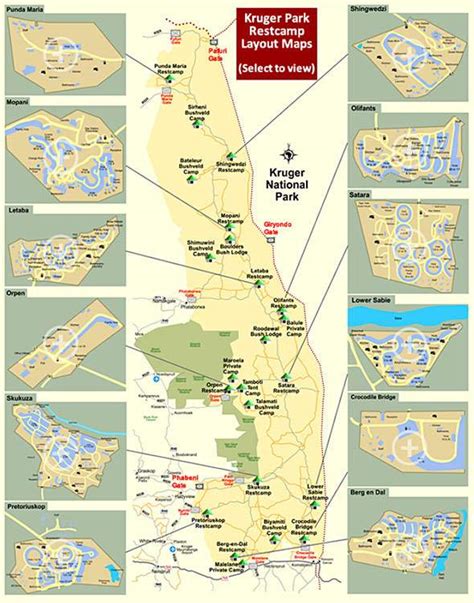 Kruger Park Entrance Gates and Camps Map - Kruger Park Travel ...