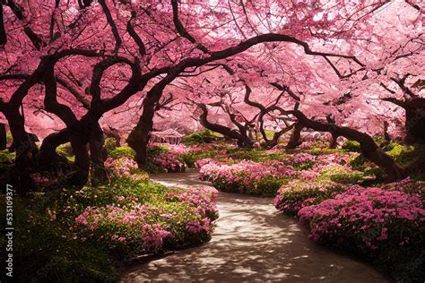 Beautiful cherry blossom sakura garden, spring nature background ...