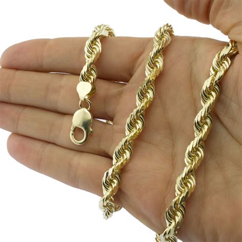 14K Yellow Gold Solid Rope Chain Necklace Bracelet 1mm-10mm Mens Women ...