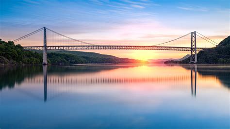 Bear Mountain Bridge at Sunrise, New York (1366 * 768) : r/wallpaper