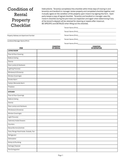 Condition of Property Checklist PDF Form - FormsPal