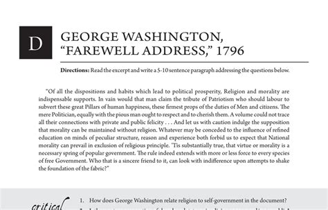 Handout D: George Washington, "Farewell Address" - Bill of Rights Institute