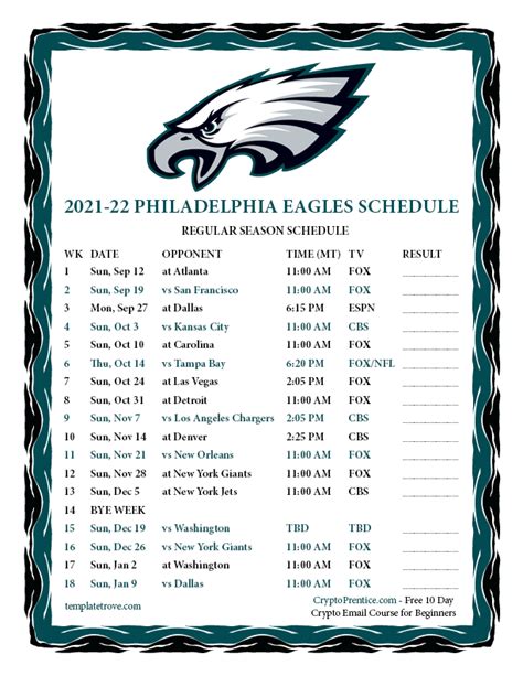 Printable 2021-2022 Philadelphia Eagles Schedule