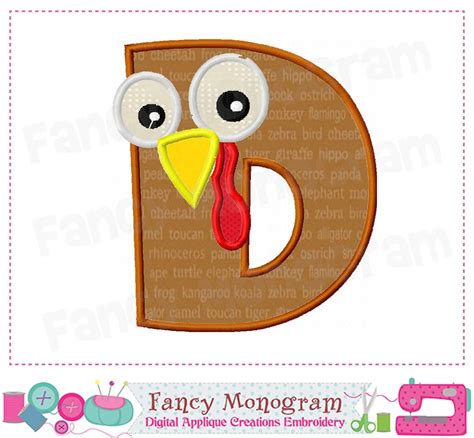 Turkey Alphabet applique Thanksgiving Monograms embroidery | Etsy