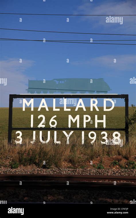 The Mallard Train Speed Record sign, East Coast Main Line Railway ...