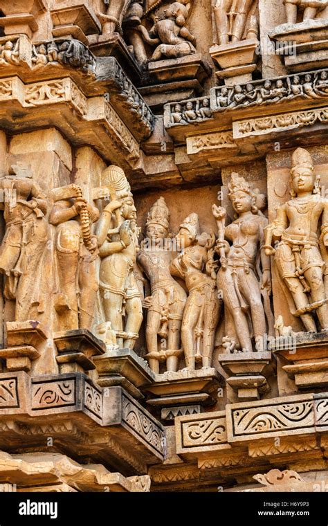 Famous sculptures of Khajuraho temples, India Stock Photo - Alamy