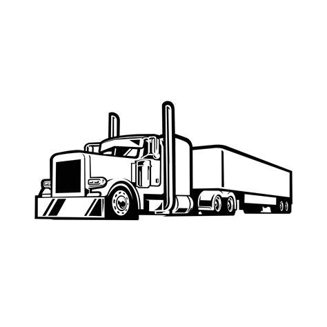 Premium Semi truck 18 Wheeler Trailer Silhouette Monochrome Vector ...