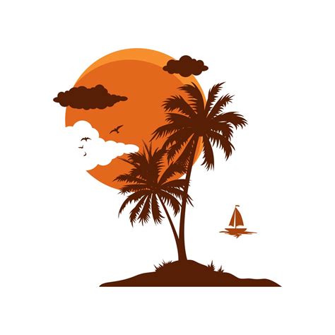 Silhouette beach scenery vector illustration 14310614 Vector Art at ...