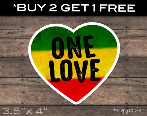 One Love Sticker Bob Marley Peace Heart Rasta Reggae Vinyl | Etsy