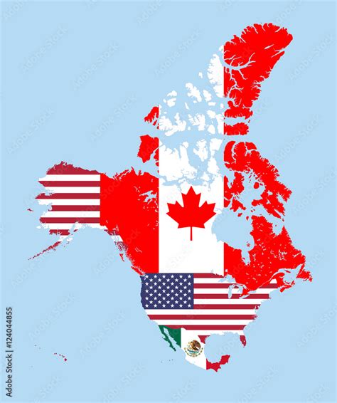 Canada, United States and Mexico map combined with flags Stock Vector ...