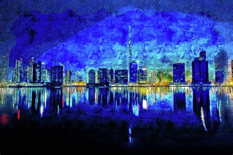 Cityscape watercolor drawing - city at night Drawing by Hasan Ahmed ...