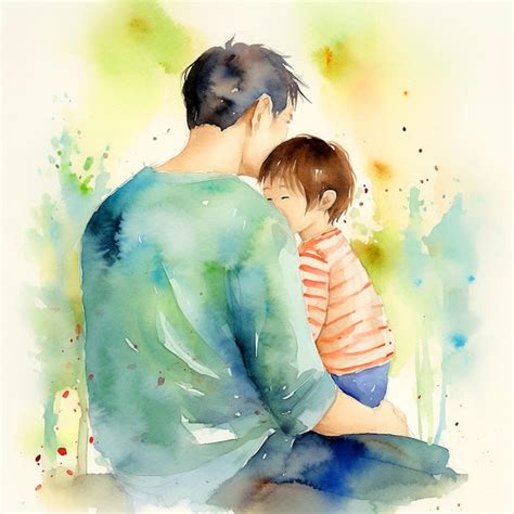 Premium Photo | A watercolor painting of a father and his son