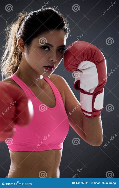 Woman Posing in Boxing Gloves Stock Image - Image of competition, power ...