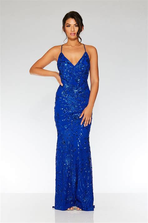 Royal Blue Sequin V Neck Maxi Dress - Quiz Clothing | Maxi dress ...