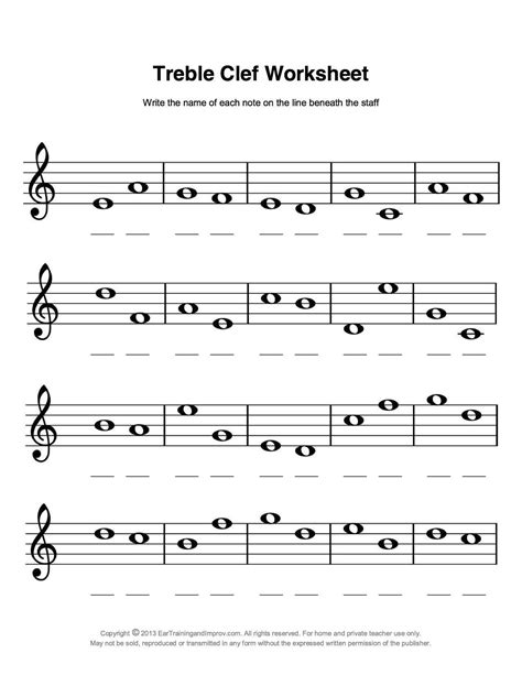 Treble Clef Notes Printable - Printable Word Searches