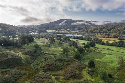 Aerial View Over Great Langdale Valley at Sunrise in Lake District ...