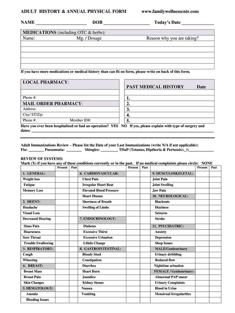 Adult Physical Form Printable - Printable Forms Free Online