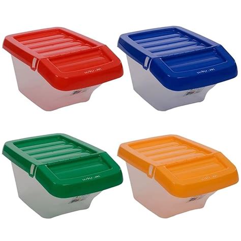 Home In Style 30L Plastic Hinged Lid Clear Base Storage Boxes Stackable ...