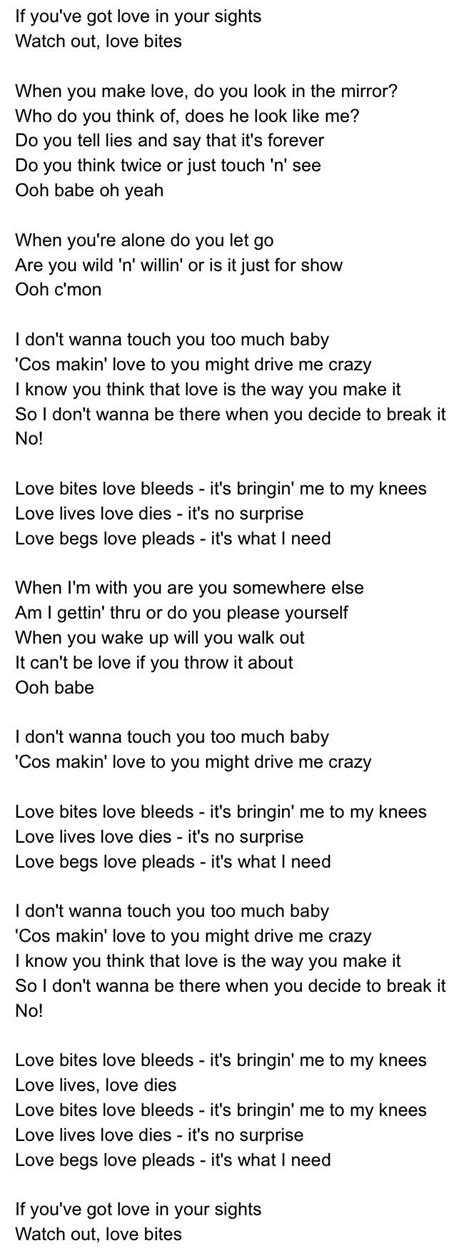 Love Bites -Def Leppard | Def leppard lyrics, Great song lyrics, Love ...