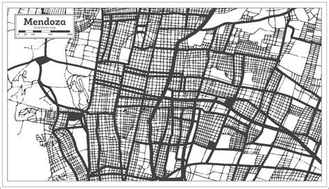 Mendoza Argentina City Map in Black and White Color in Retro Style ...