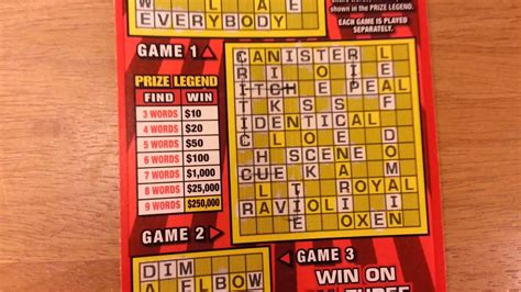 Illinois Lottery "$250,000 Crossword" Winning Scratch Off! $10 Ticket ...