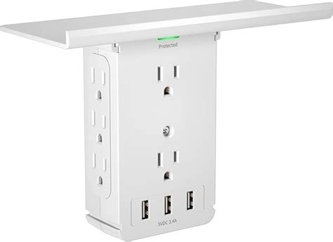 Outlet Extender Wall Shelf Surge Protector 1020 Joules, Multi Plug Wall ...