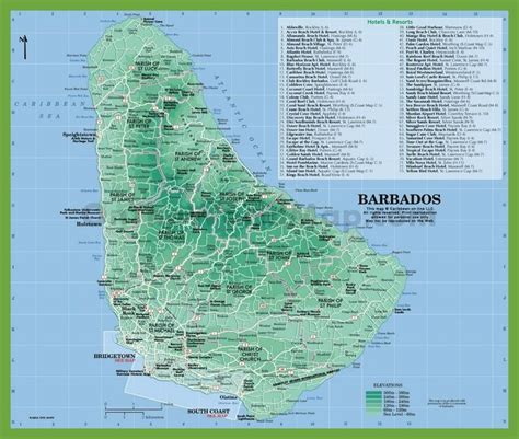 Map of Barbados with hotels and resorts | Barbados resorts, Hotels in ...