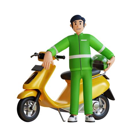 motorcycle taxi rider hold helmet 3d character illustration 11382113 PNG