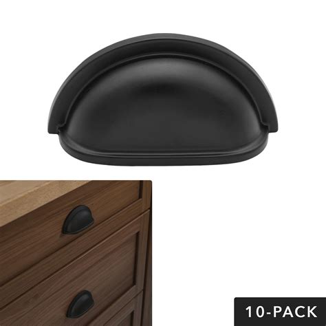 Matte Flat Black Cabinet Hardware Cup Pull 3" Hole Center Modern ...