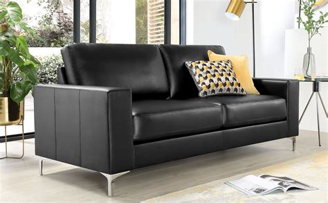 Black Leather 3 Seater - The arched arms look great on this sofa suite.